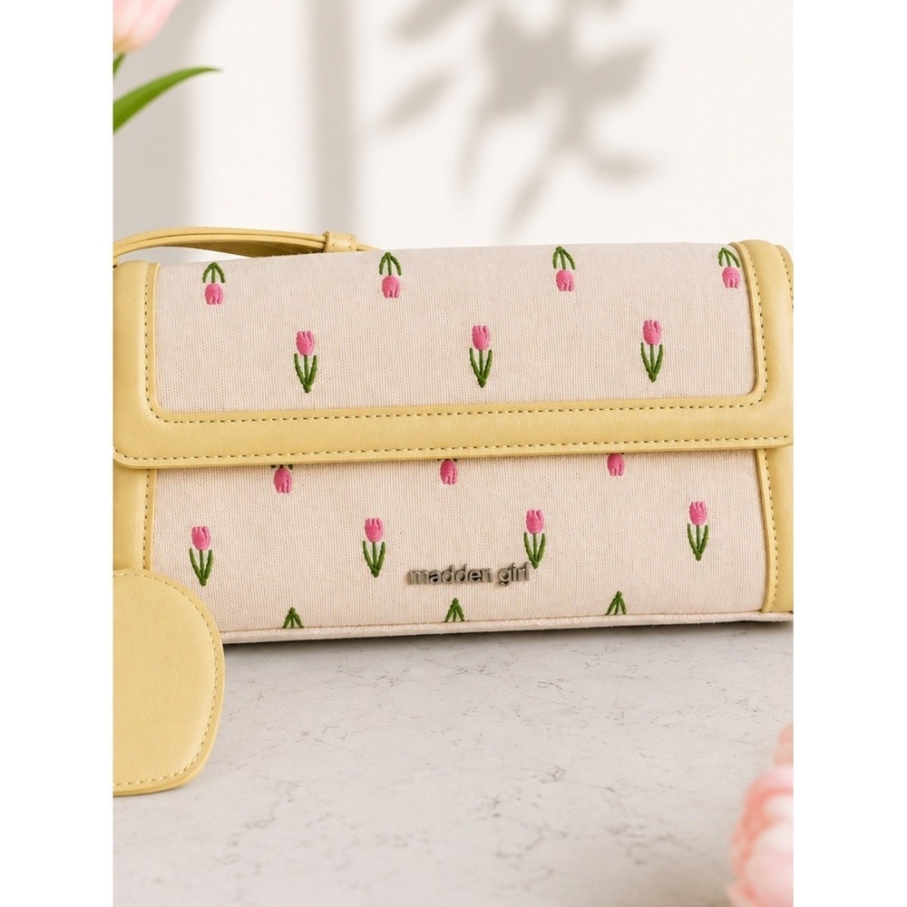Madden Girl Yellow & Pink Tulip Embroidered Crossbody Bag